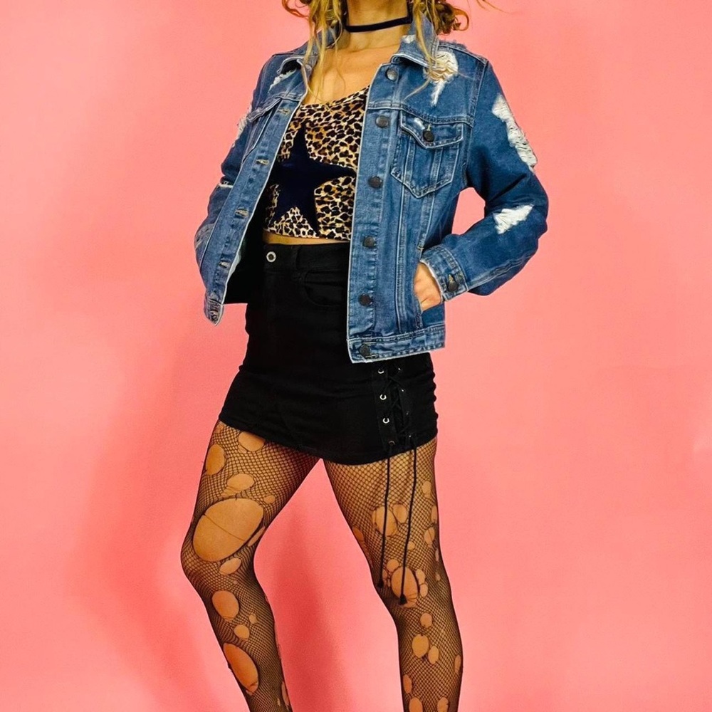Distressed grunge denim jacket